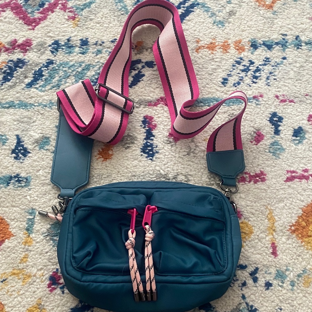 Teal Crossbody Bag with Pink Strap NEW